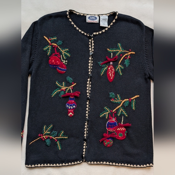 Vintage Tabi Women's Christmas Holiday Cardigan Sweater Embroidered Size M - Picture 6 of 16